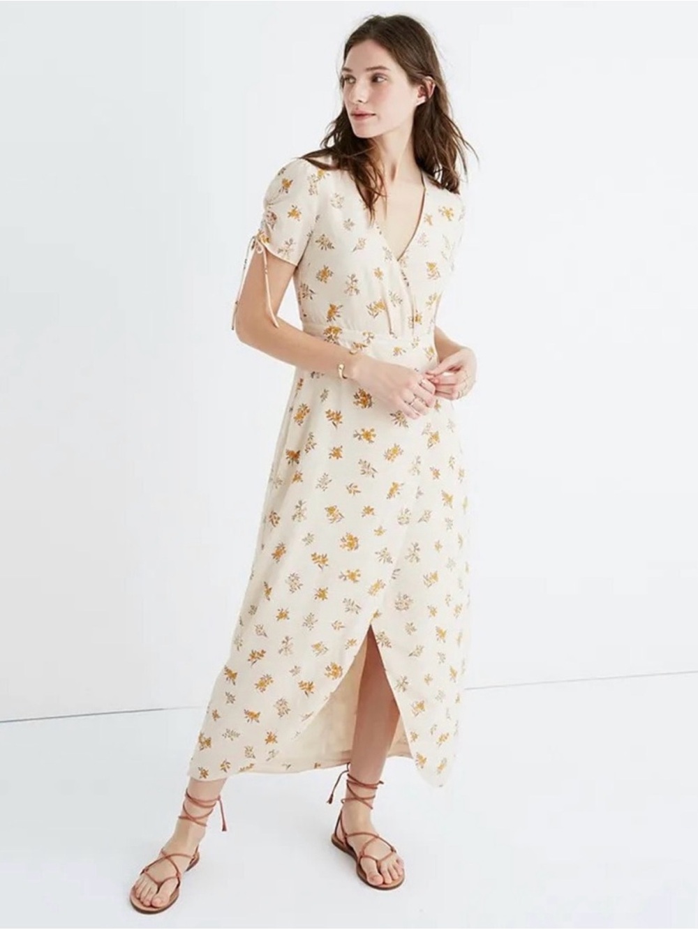 Madewell Pink Floral Silk Wrap Maxi Dress